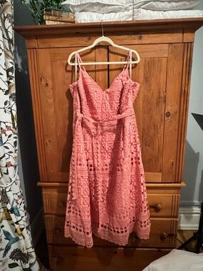 City Chic Coral Pink Crochet Midi Dress